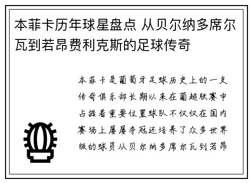 本菲卡历年球星盘点 从贝尔纳多席尔瓦到若昂费利克斯的足球传奇